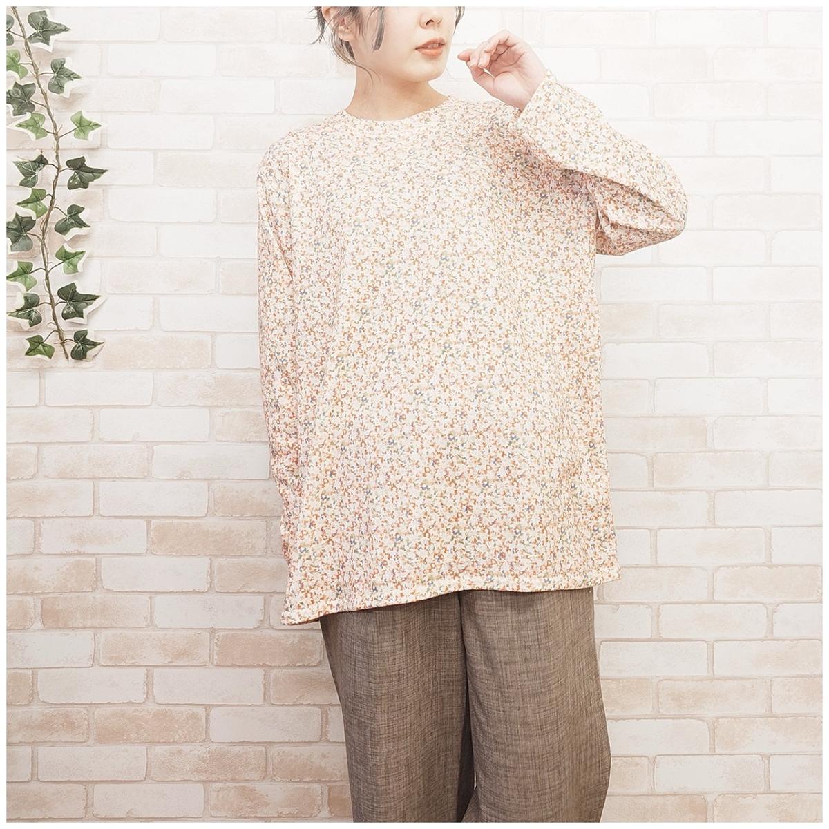 3Lほんのり起毛 小花柄 ゆったりBIGチュニック