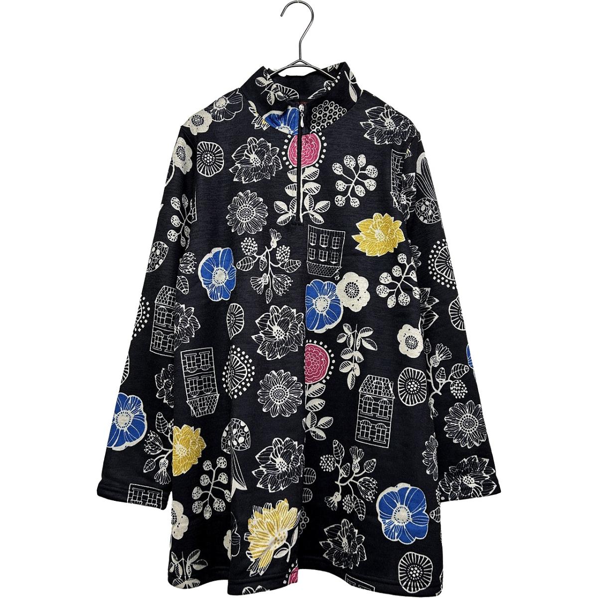 3L裏起毛　花柄プリント　ハーフジップチュニック