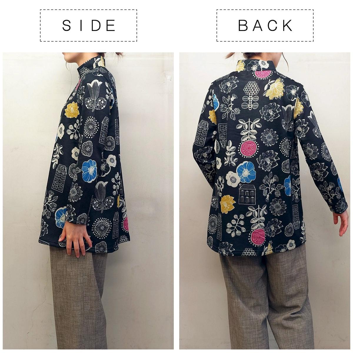 3L裏起毛　花柄プリント　ハーフジップチュニック