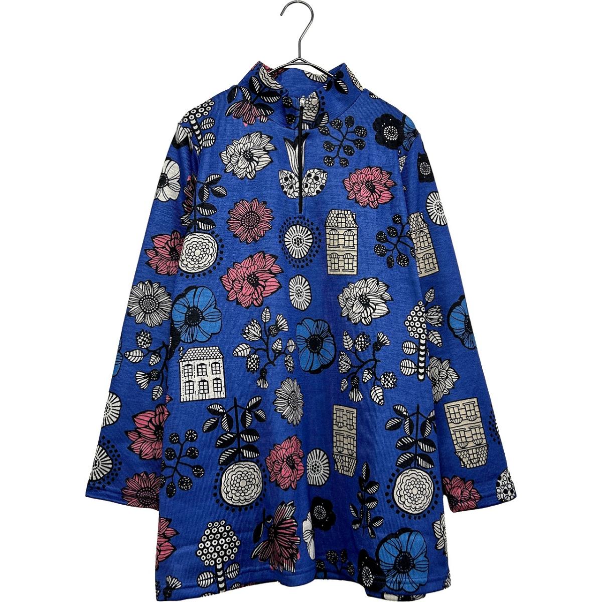 3L裏起毛　花柄プリント　ハーフジップチュニック