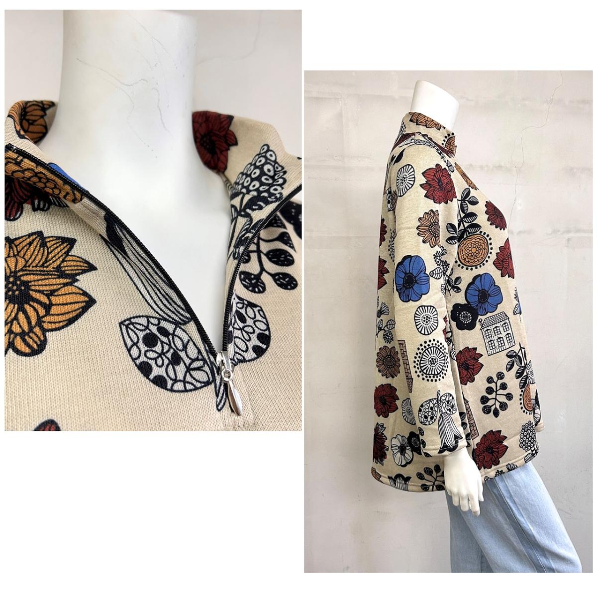 3L裏起毛　花柄プリント　ハーフジップチュニック