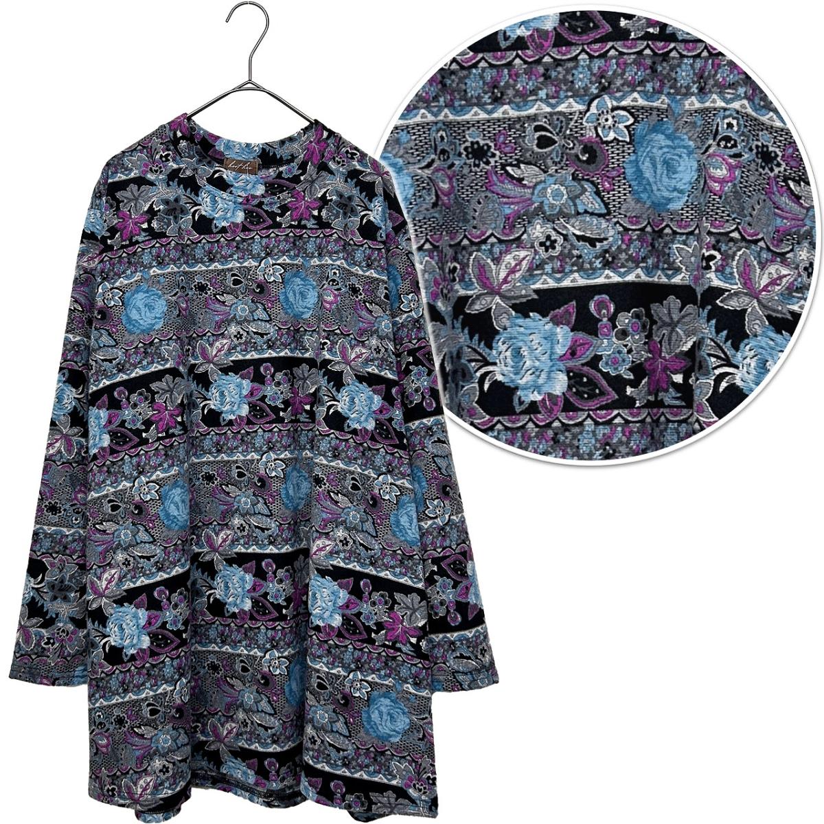 4L表起毛　エレガント花柄プリント　BIGチュニック