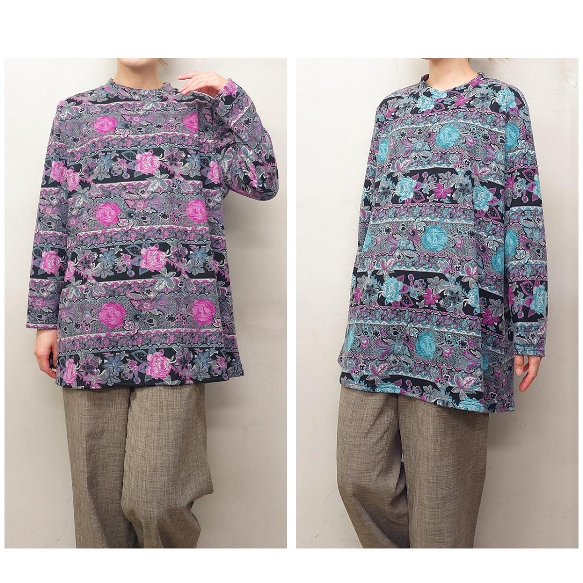 4L表起毛　エレガント花柄プリント　BIGチュニック