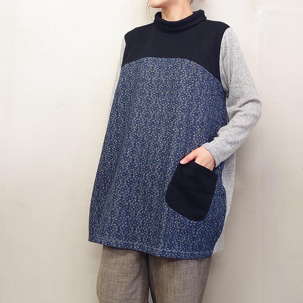 3Lお買い得4枚アソートレース切替え　タートルネック　ゆったりチュニック