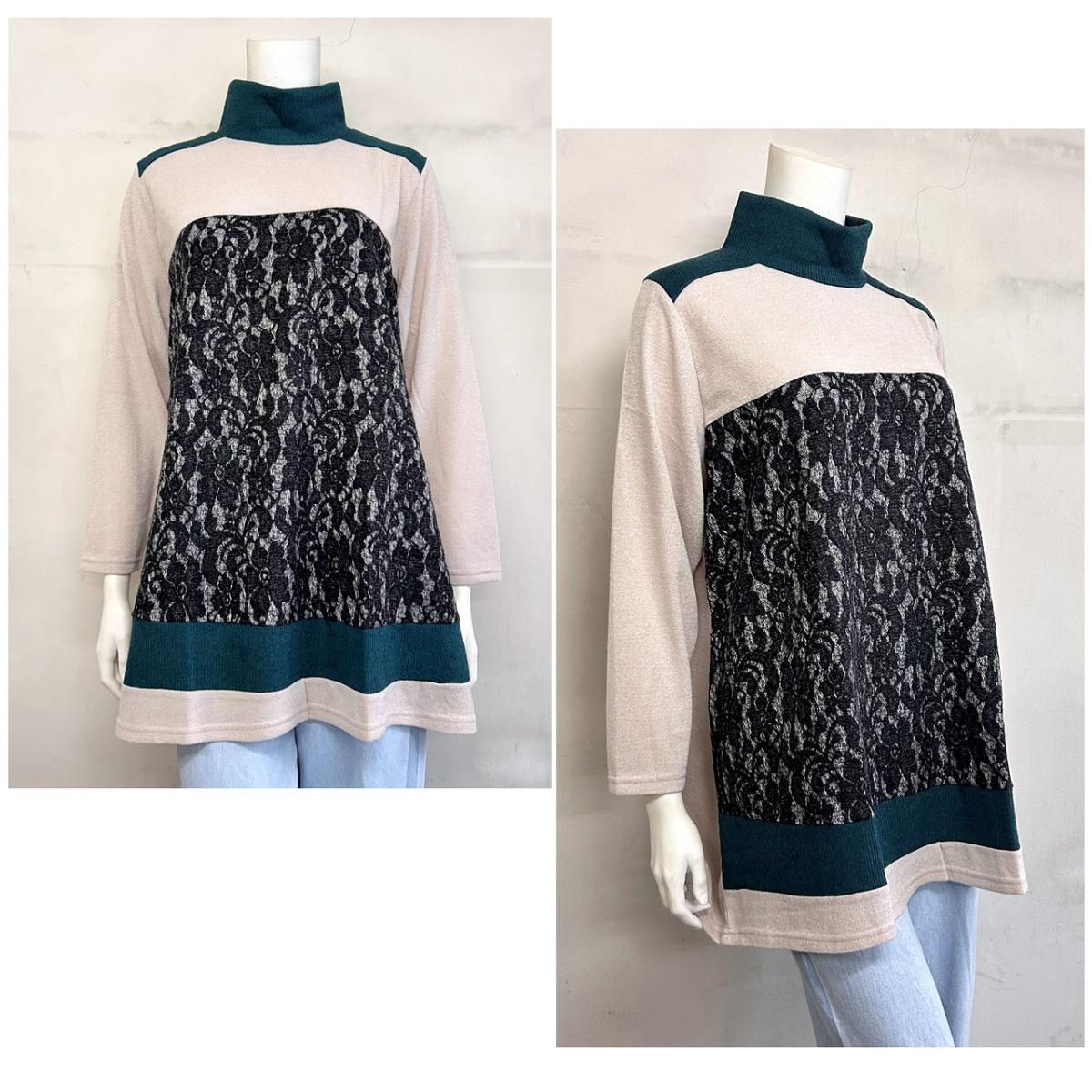 3Lお買い得4枚アソートレース切替え　タートルネック　ゆったりチュニック