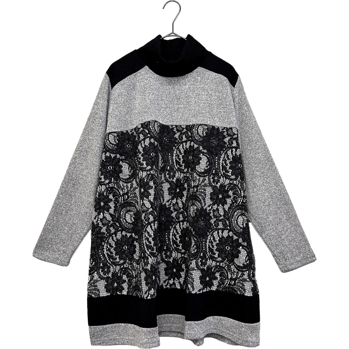 3Lお買い得4枚アソートレース切替え　タートルネック　ゆったりチュニック