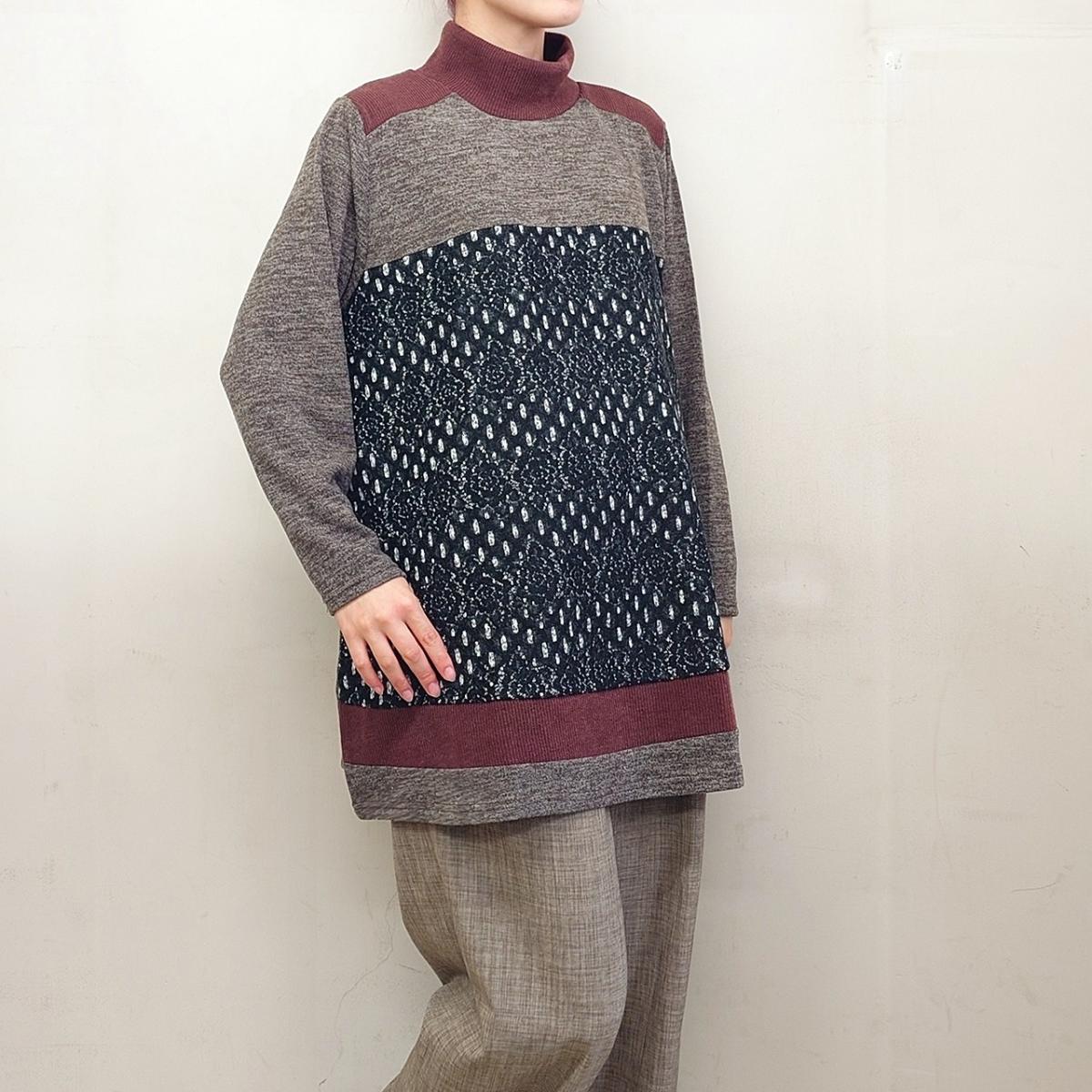 3Lお買い得4枚アソートレース切替え　タートルネック　ゆったりチュニック