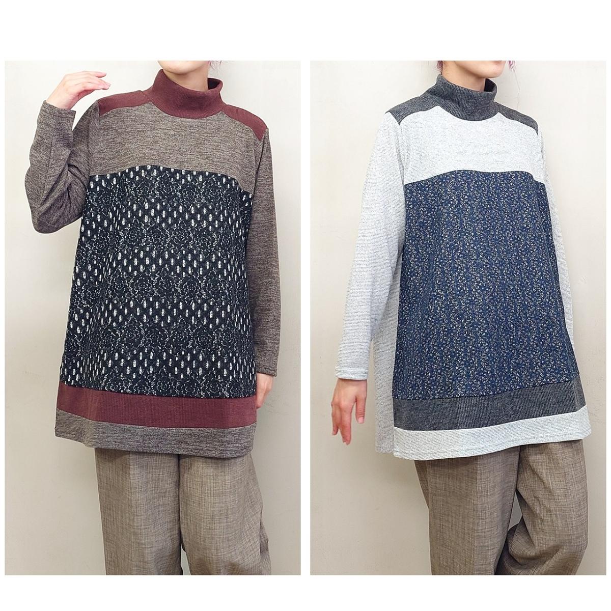 3Lお買い得4枚アソートレース切替え　タートルネック　ゆったりチュニック