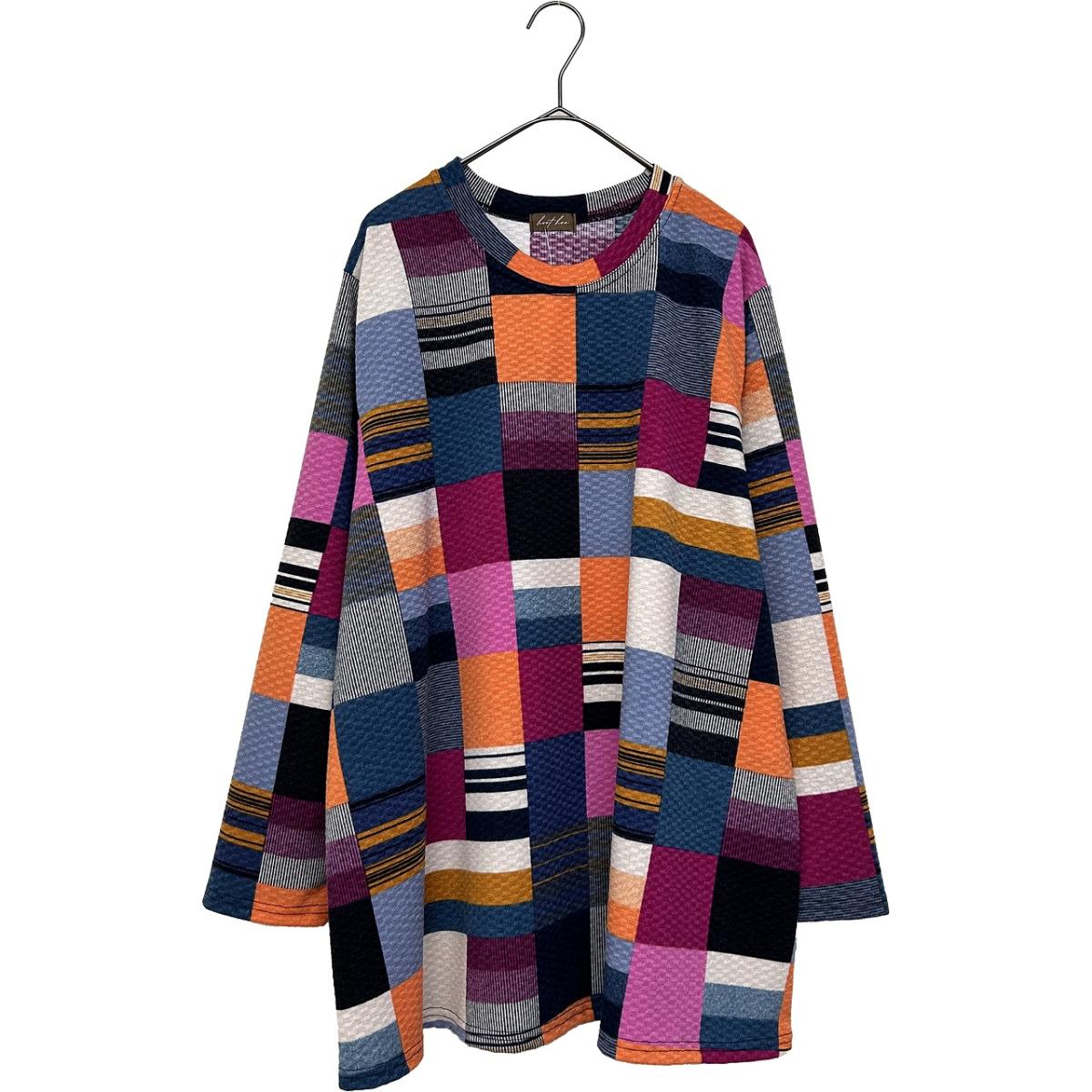 4L春物　パッチワーク柄プリント　BIGチュニック