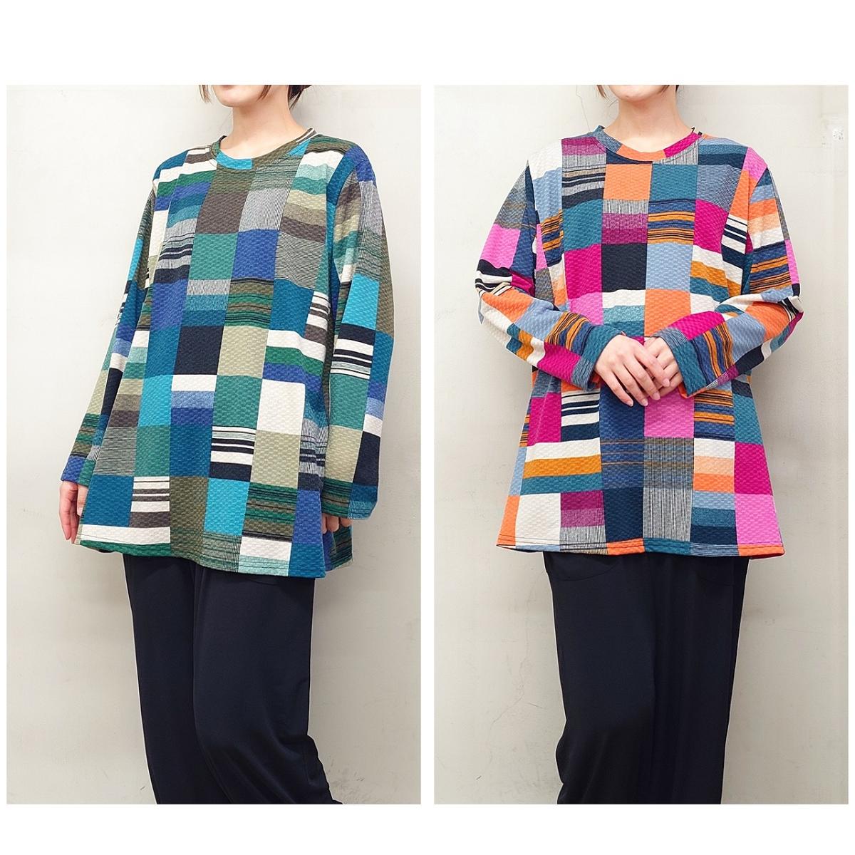 4L春物　パッチワーク柄プリント　BIGチュニック