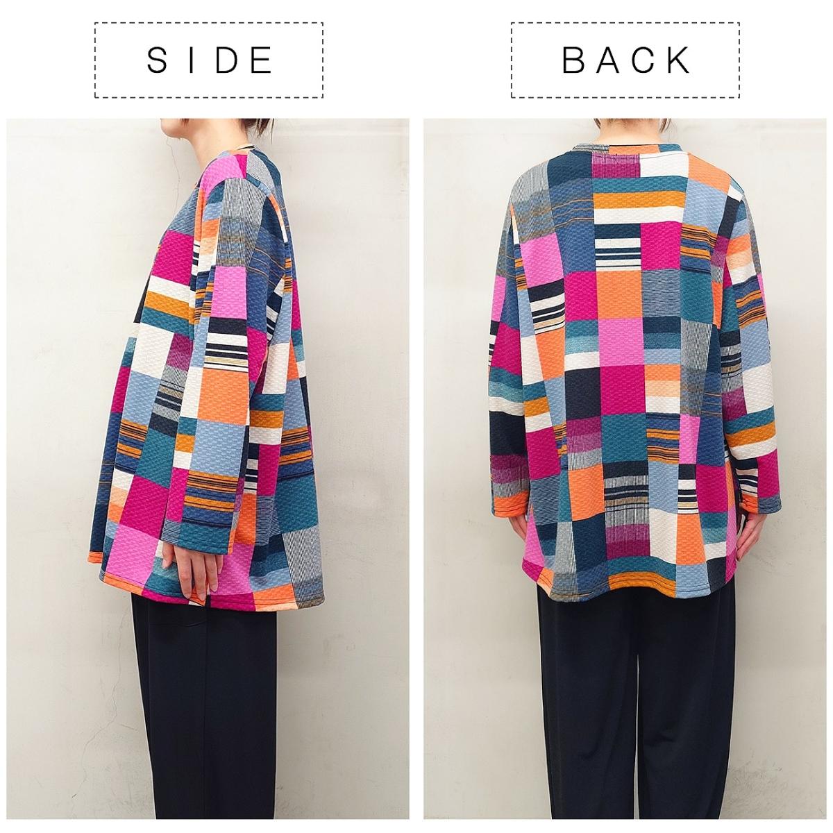 4L春物　パッチワーク柄プリント　BIGチュニック
