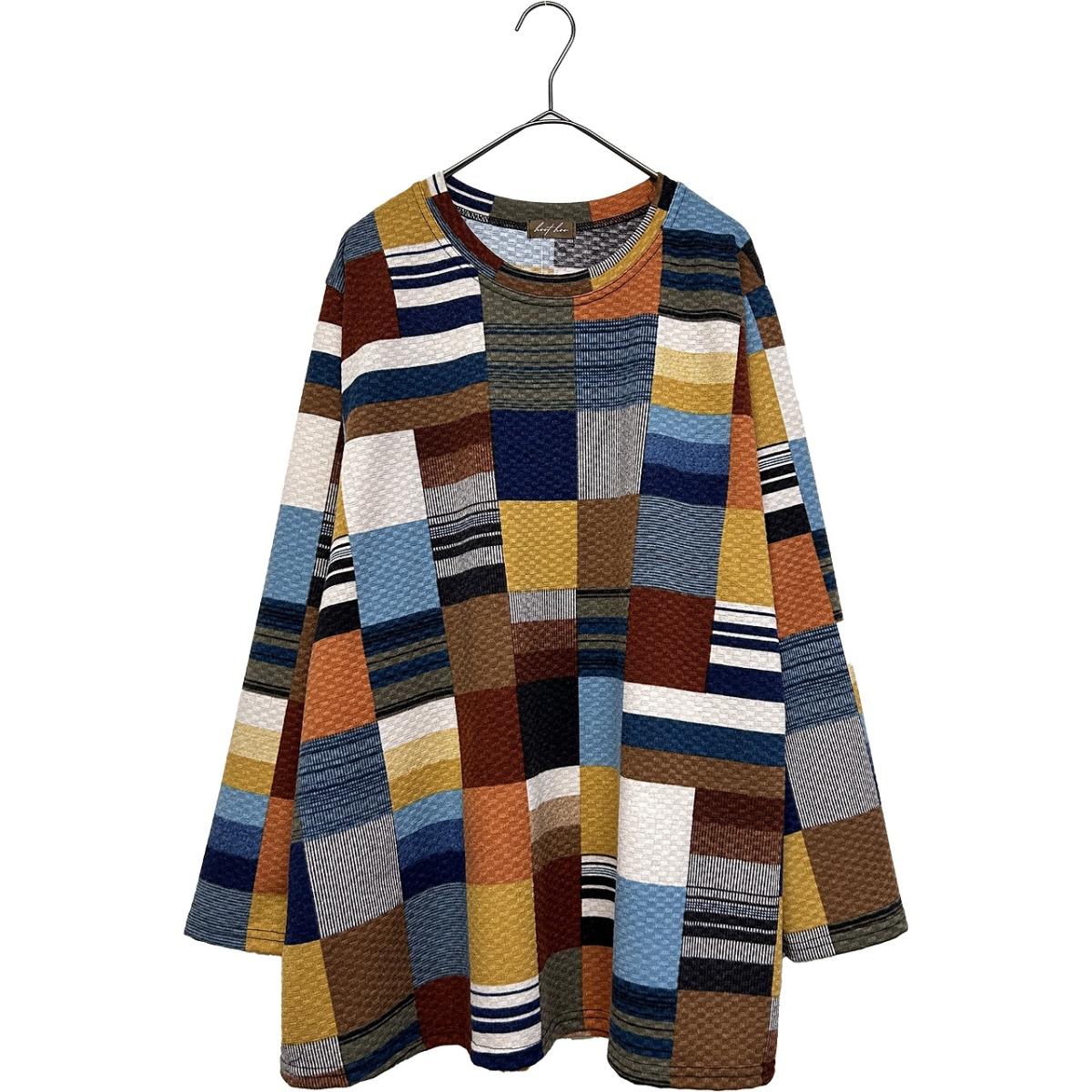 4L春物　パッチワーク柄プリント　BIGチュニック