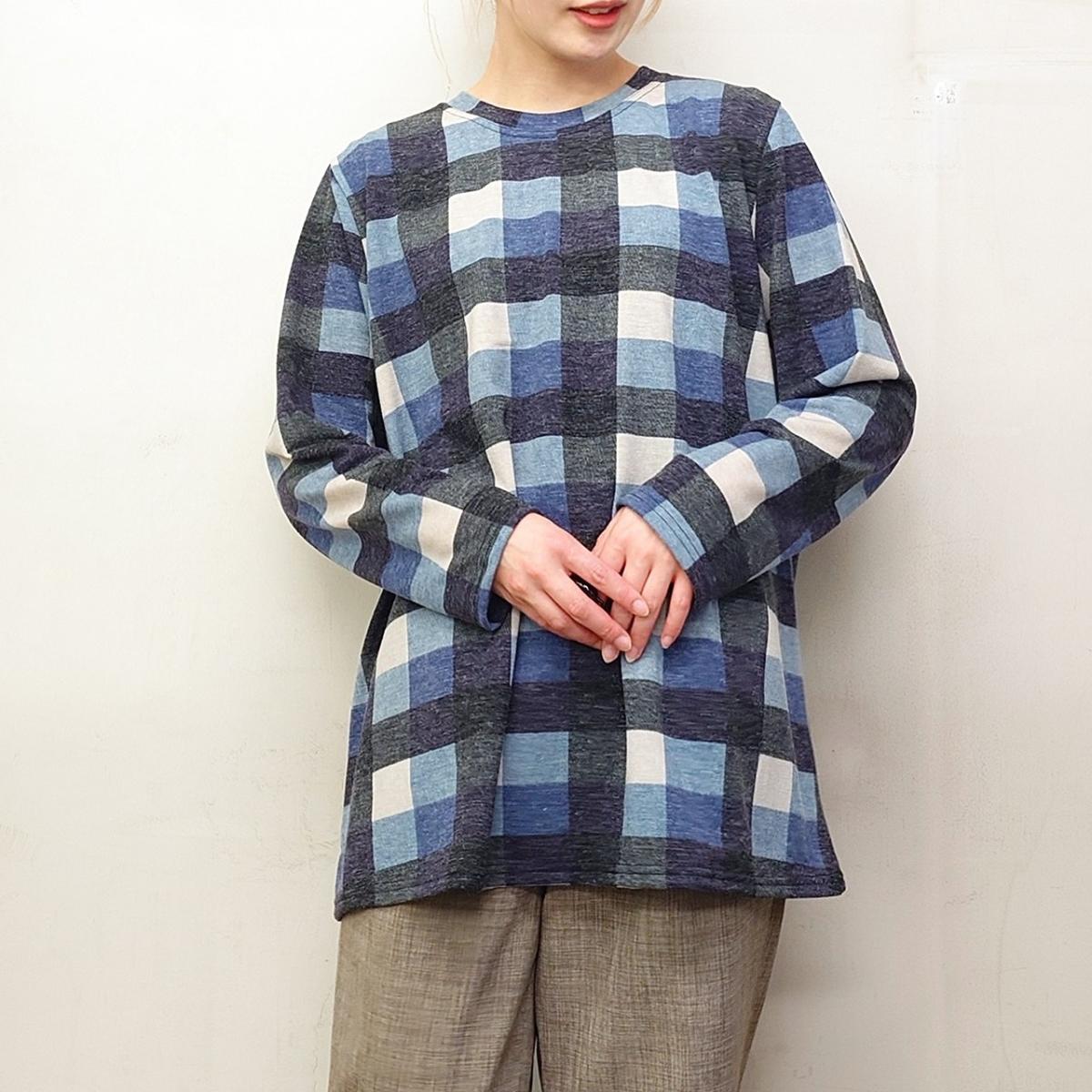 3L春物　チェック柄プリント　BIGチュニック