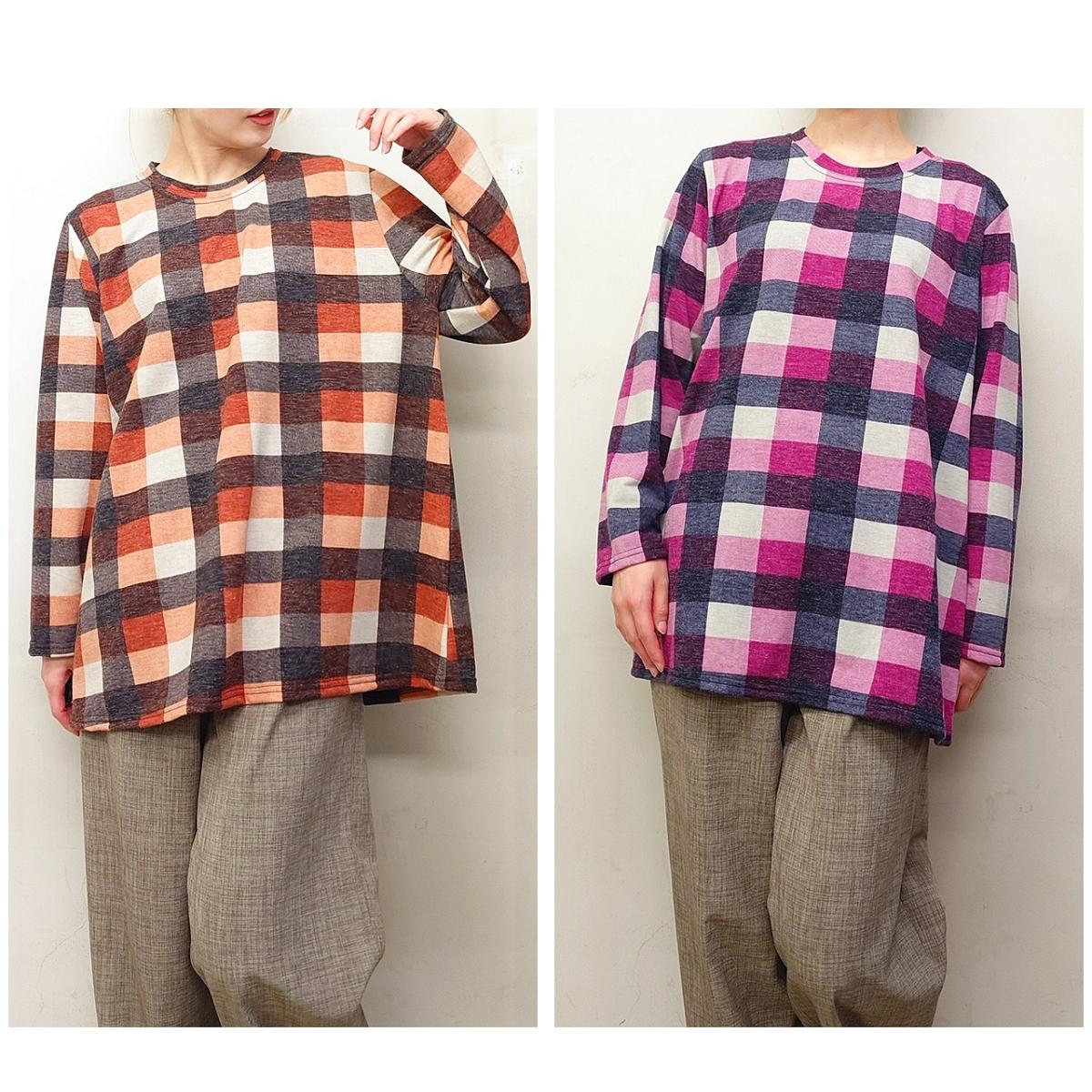 3L春物　チェック柄プリント　BIGチュニック