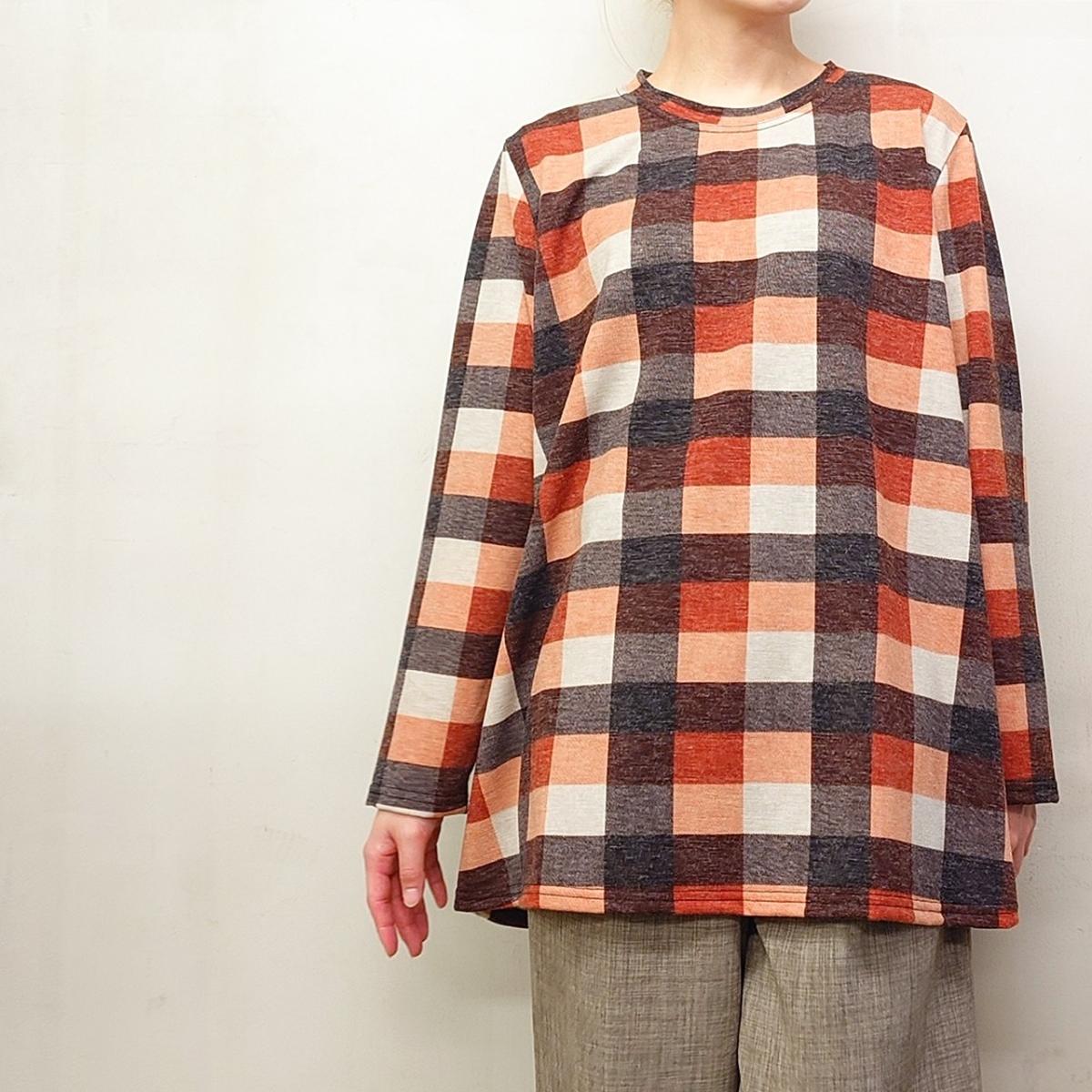 3L春物　チェック柄プリント　BIGチュニック