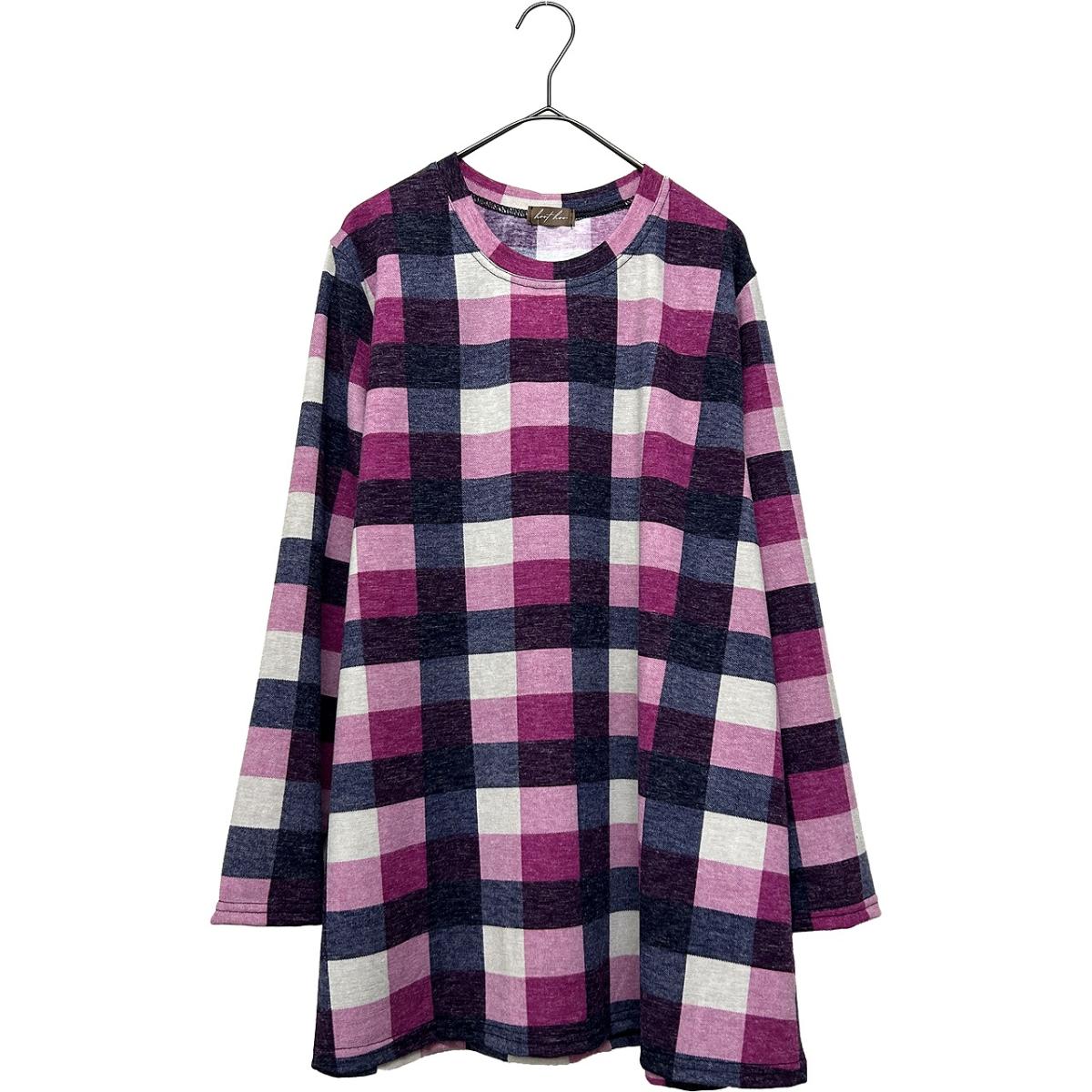 3L春物　チェック柄プリント　BIGチュニック