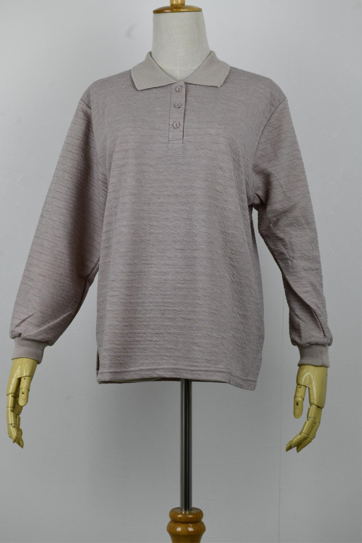 ボーダーリップル長袖ポロシャツ