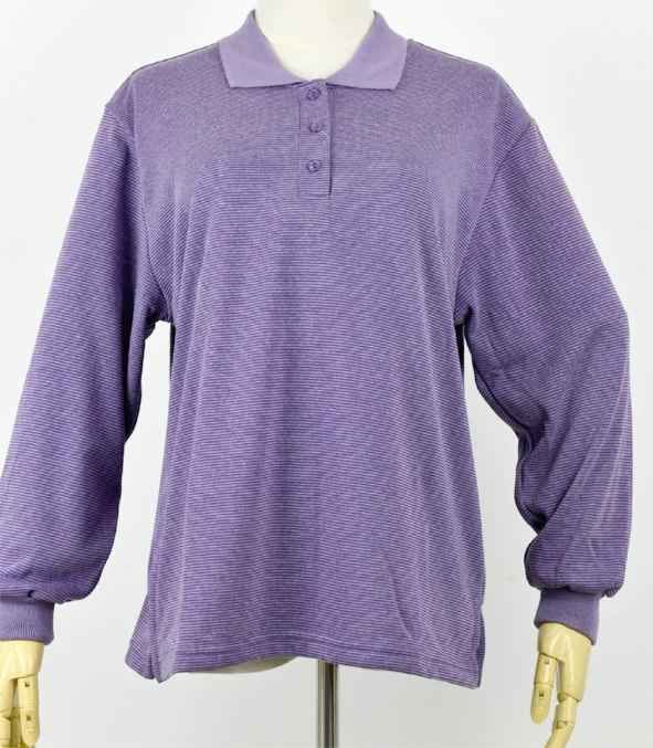 細ボーダー長袖ポロシャツ