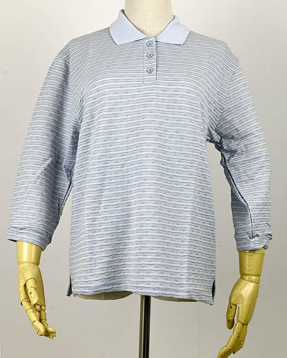 小花ボーダージャガード7分ポロシャツ