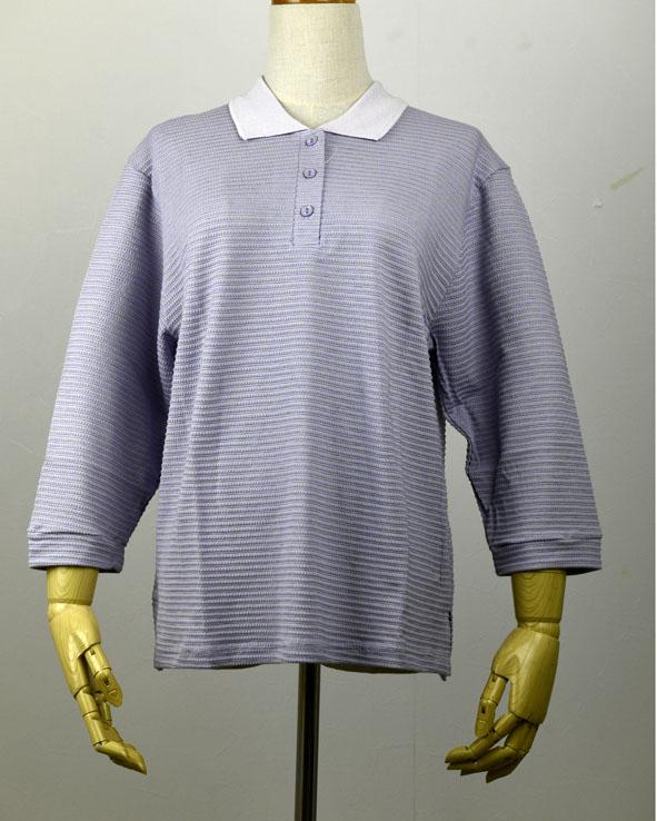 かすりタックボーダー7分袖ポロシャツＬＬ寸
