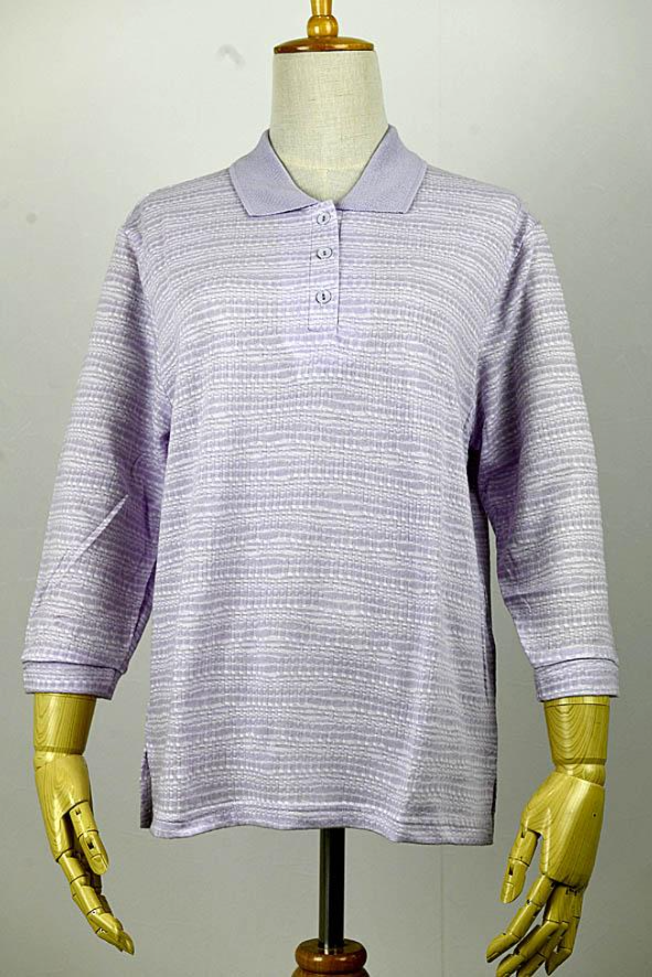 ポコポコ格子ジャガード7分ポロシャツ