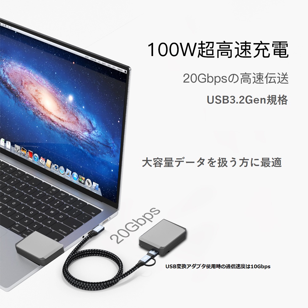 【10個セットLibra 100W+20Gbps高速データ通信TYPE-Cケーブル　USBアダプタ付