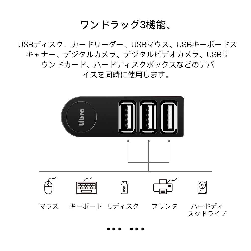 【10個セット】Libra 260度回転3ポートUSBハブ