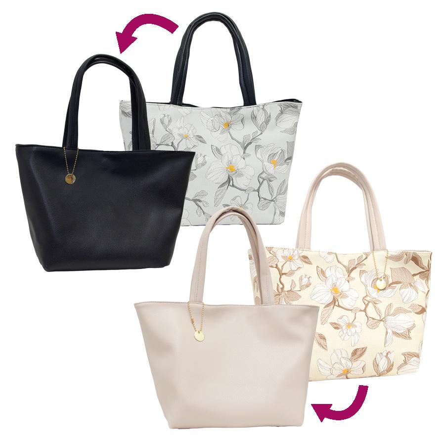 ミセス 花柄　リバーシブル トート  手提げ バッグ かばん