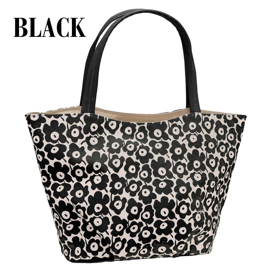 ミセス 合皮 花柄  軽量 ショルダー トート 手提げ バッグ ブラック ピンク グリーン グレー 