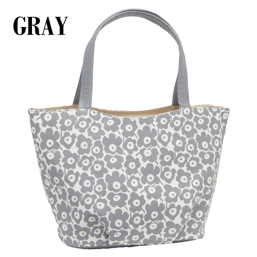 ミセス 合皮 花柄  軽量 ショルダー トート 手提げ バッグ ブラック ピンク グリーン グレー 