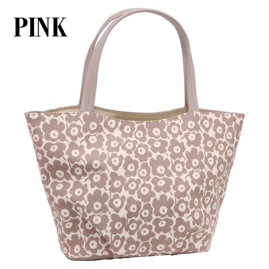 ミセス 合皮 花柄  軽量 ショルダー トート 手提げ バッグ ブラック ピンク グリーン グレー 