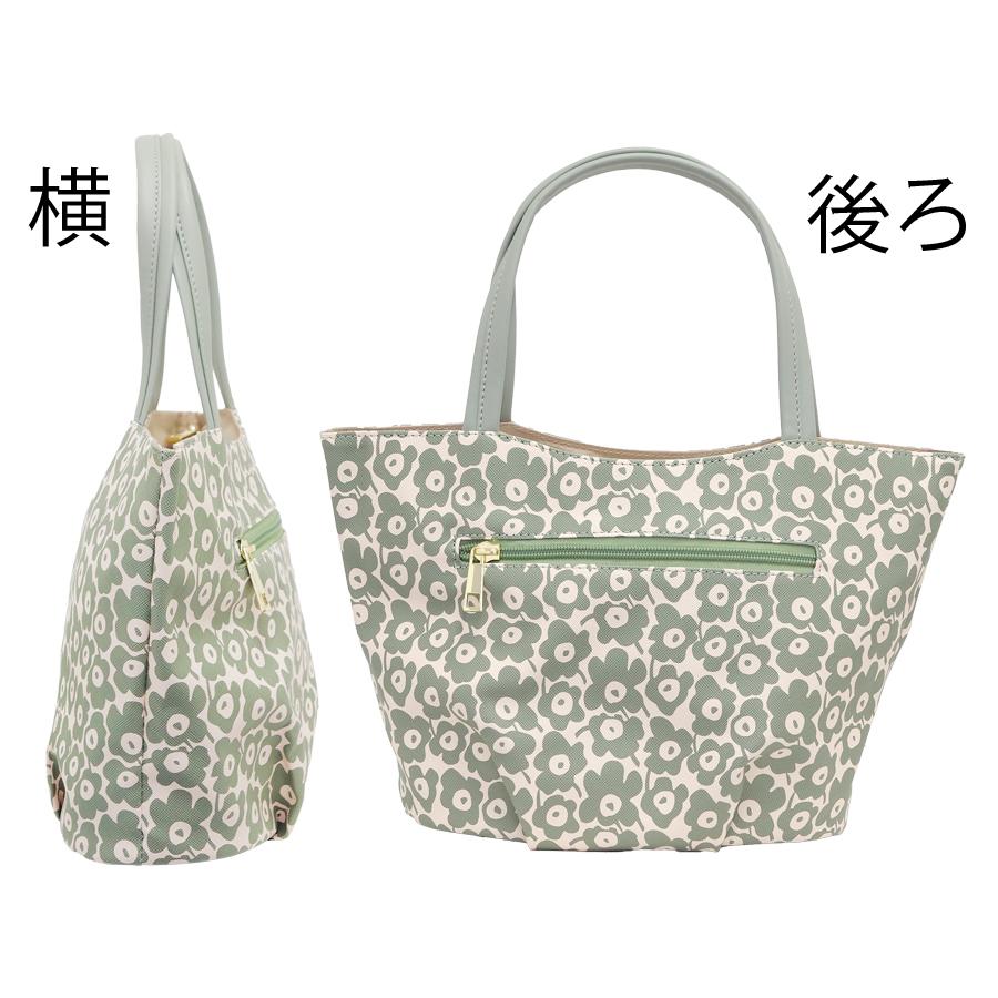 ミセス 合皮 花柄  軽量 ショルダー トート 手提げ バッグ ブラック ピンク グリーン グレー 