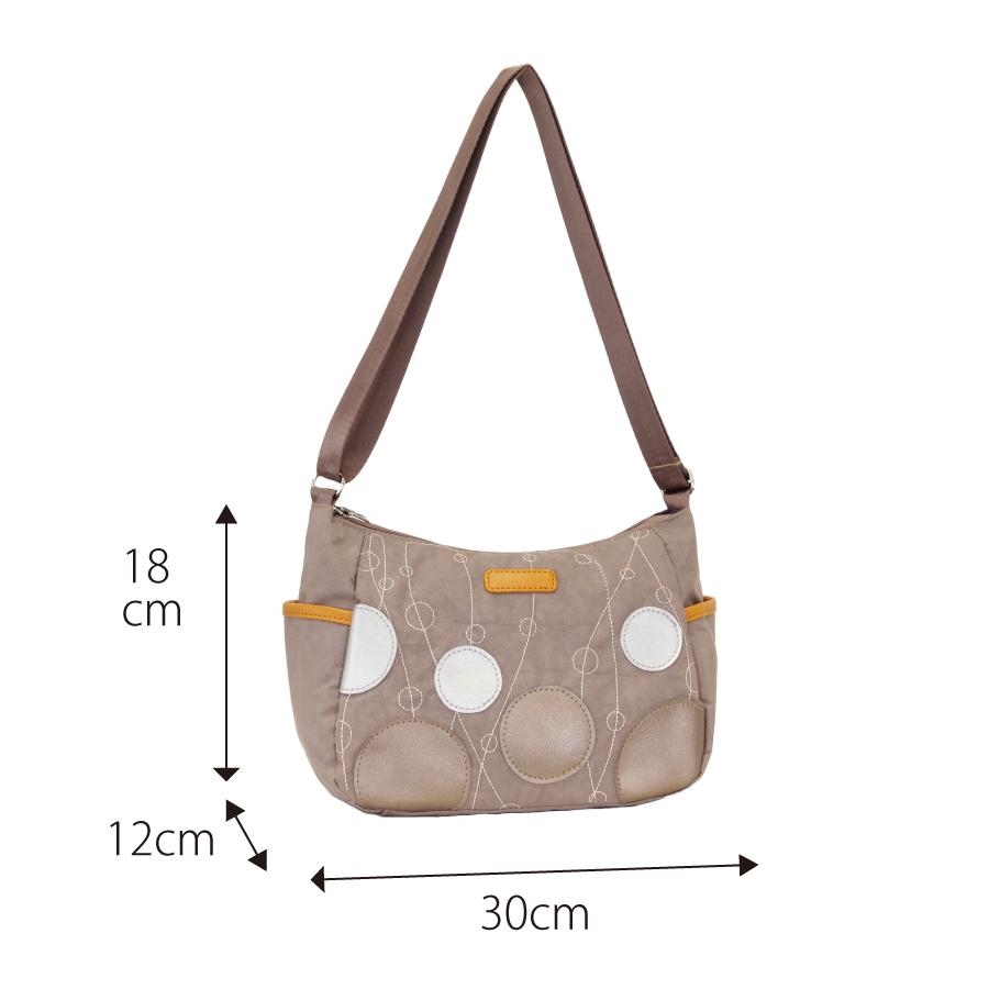 ミセス バッグ ショルダー サークル柄 刺繍 合成皮革  ブラック グレージュ パープル