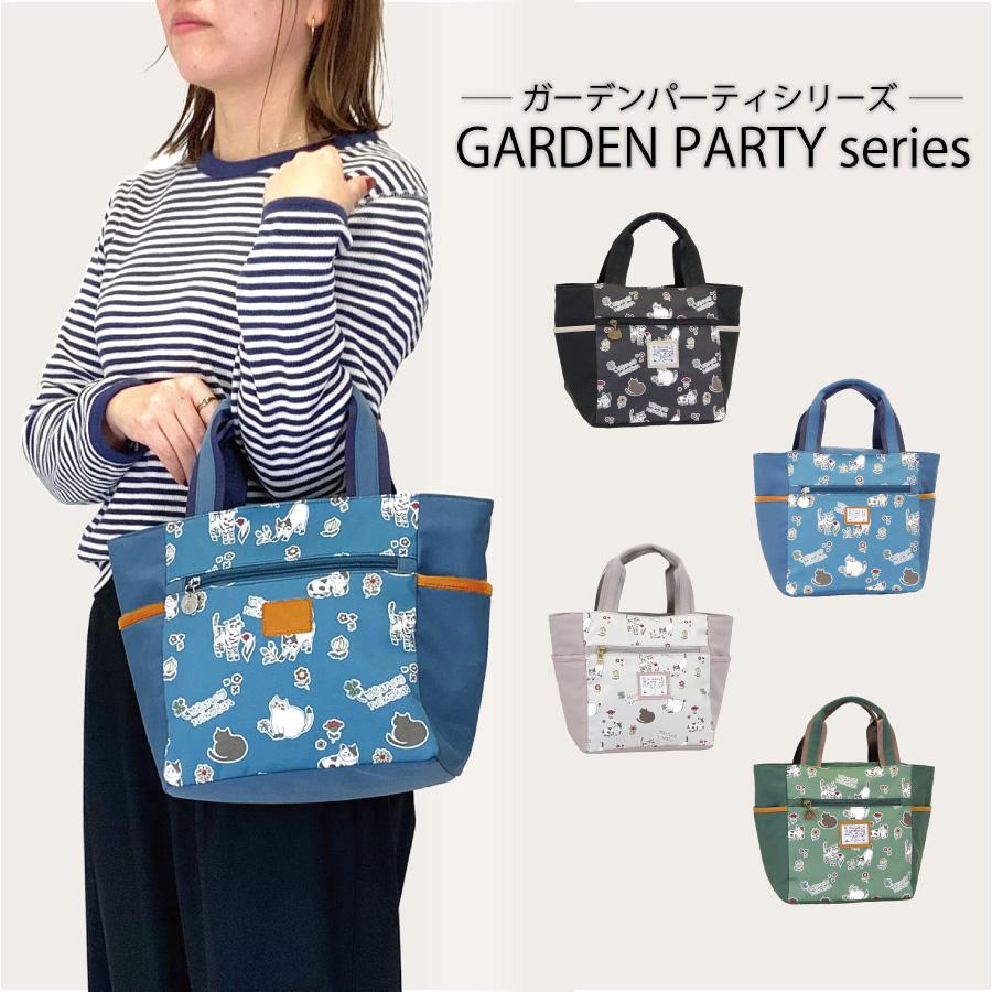 カジュアル 猫モチーフ トート 手提げ バッグ 花柄 キャット 猫雑貨 ブラック ブルー グレー 