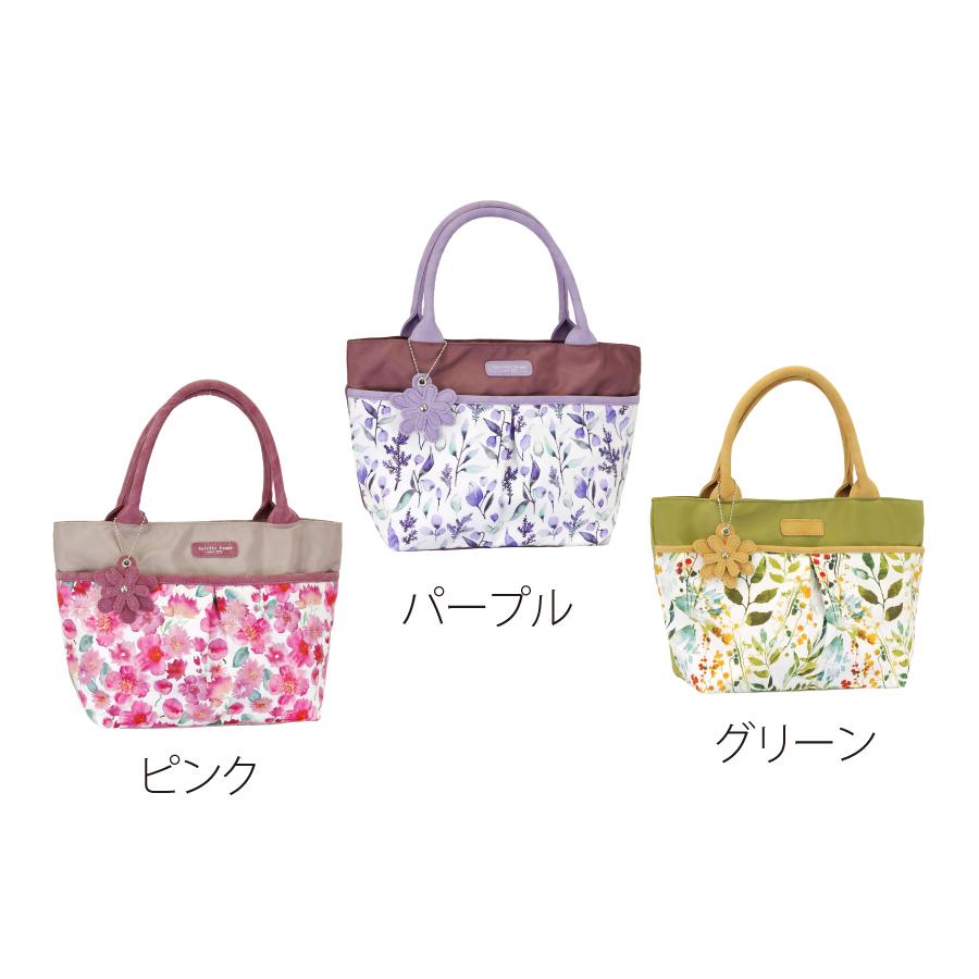 ミセス  トート バッグ  ショルダー 花柄 春 フラワー ピンク パープル グリーン