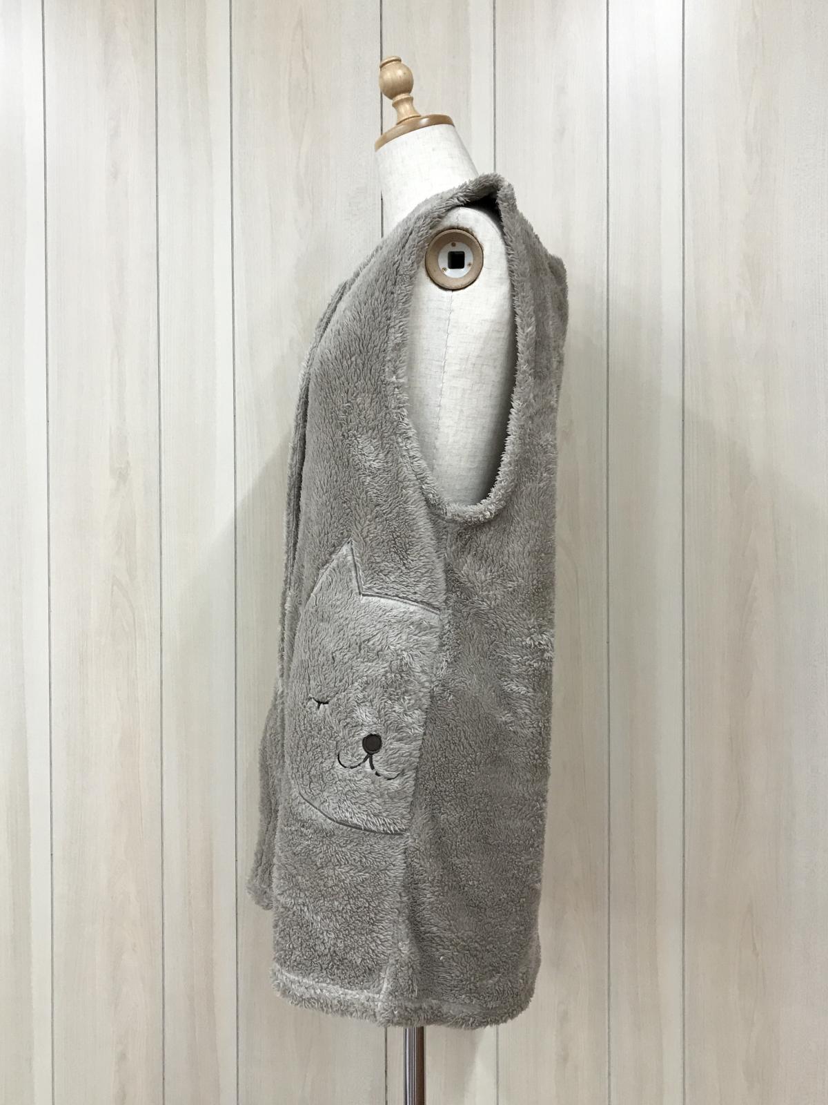 ボア無地　ジレエプロン　アニマル　ネコ