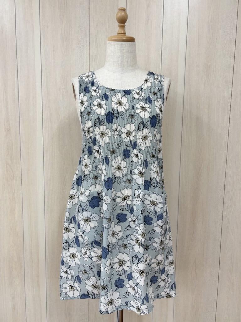 おうち美人★コシボチリメン　プリーツ加工エプロン　大花柄