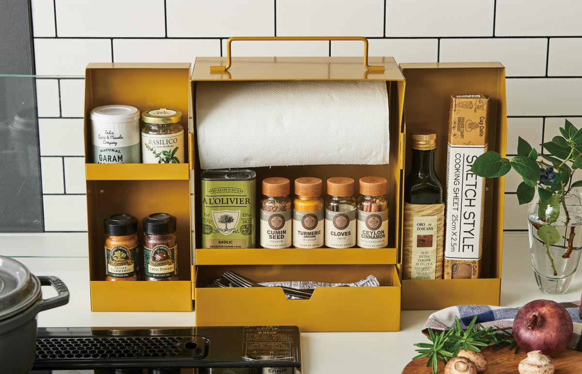 スパイス&キッチンペーパーラック 2色 カーキ マスタード