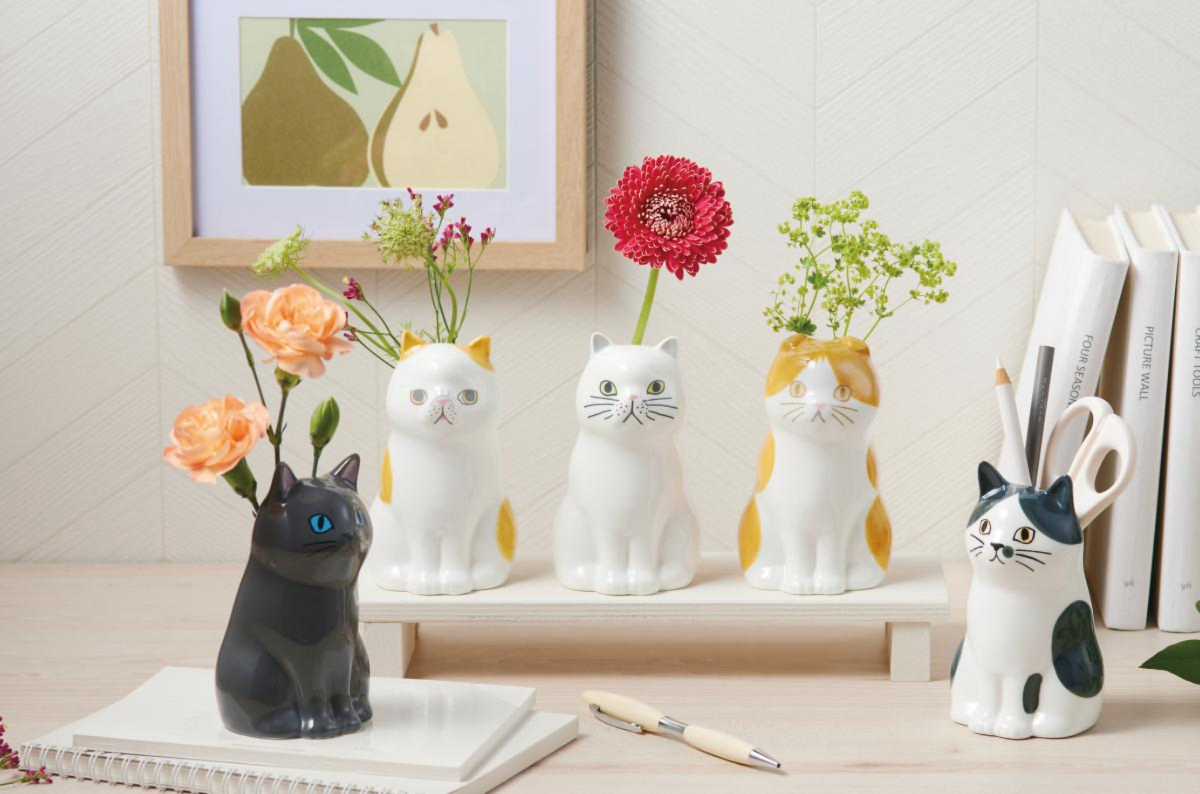 フラワー&ペンスタンド　5タイプ ネコ　ハチワレ　スコティッシュ　エキゾチック　ペルシャ　クロ