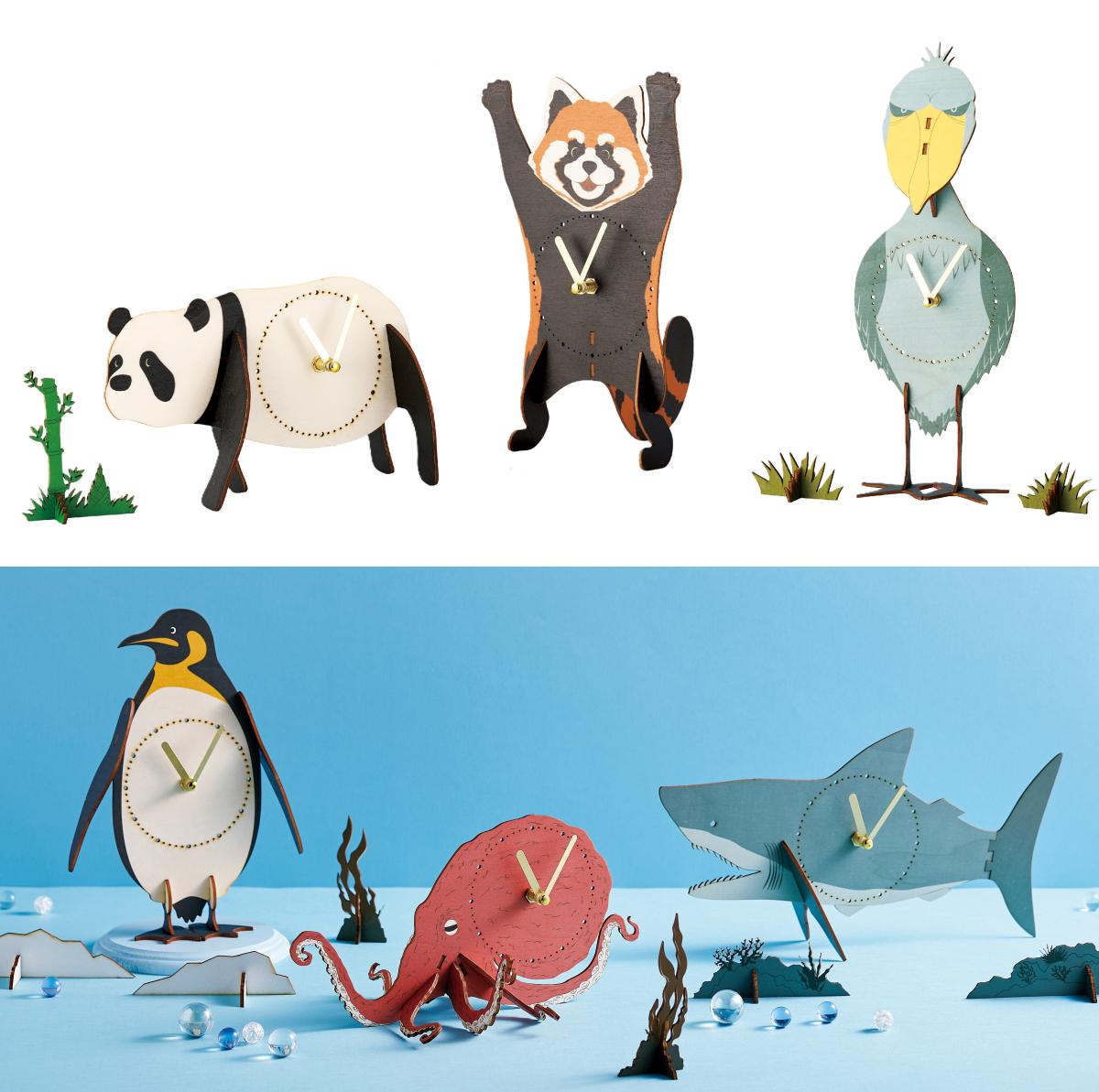 クロックパズル パンダ ハシビロコウ レッサーパンダ ペンギン ホオジロザメ ミズダコ