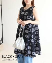 アートリングプリントノースリーブワンピース