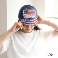 ラインストーン星条旗柄キャップ