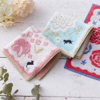 ギフトジャガードハンカチ花屋の猫　ネモフィラ02836