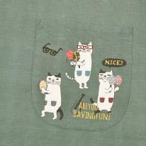 ネコまるけ　釦リボンあきエプロン（ねこ　ネコ　猫）