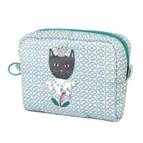 パーラーすずらん堂　みつまめプリンセスのサテンプリント　ポーチ（ねこ　ネコ　猫）