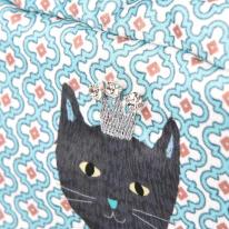 パーラーすずらん堂　みつまめプリンセスのサテンプリント　ポーチ（ねこ　ネコ　猫）