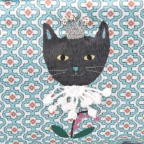 パーラーすずらん堂　みつまめプリンセスのサテンプリント　ポーチ（ねこ　ネコ　猫）