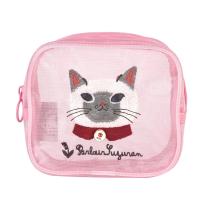 パーラーすずらん堂　メッシュ生地　コスメポーチ　すずらんさん柄（ねこ　ネコ　猫）