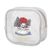 アニマルモード　メッシュ生地　コスメポーチ　シナモン柄（ねこ　ネコ　猫）