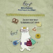 ネコまるけ　釦リボンあきエプロン（ねこ　ネコ　猫）